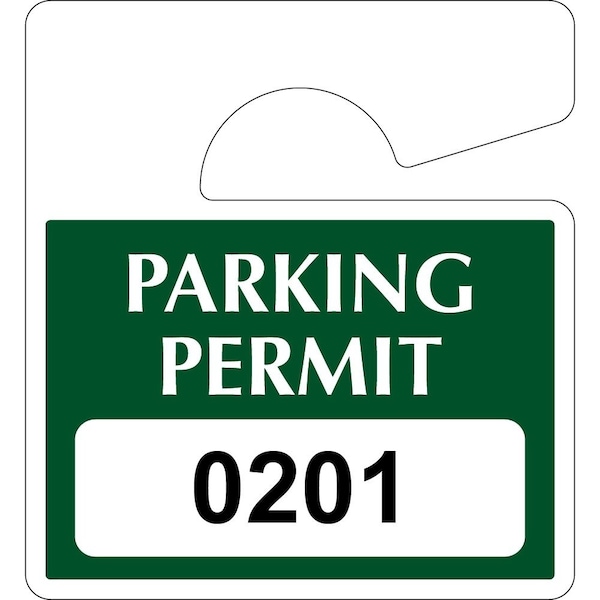 Lustre-Cal Laminated Hanging Parking Permit Green 3in x 2.75in 30mil Plastic Serialized 201-250, 50PK 253813301G0201 - main